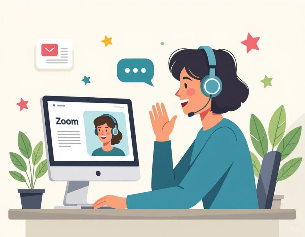 Ilustración persona en videoconferencia en Zoom